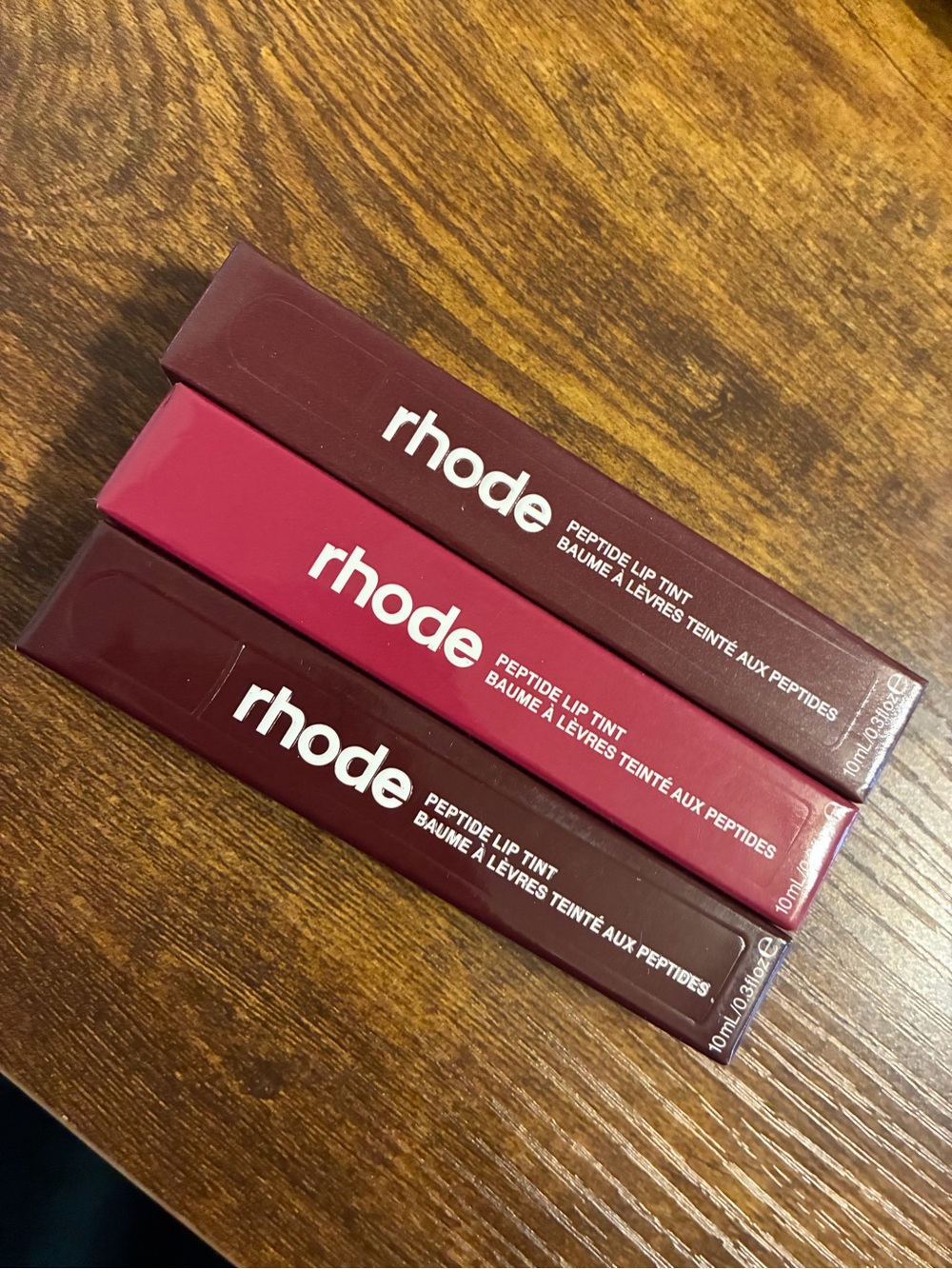 rhode Peptide Lip Tint Trip in shades Espresso, PB&J, & Raspberry Jelly